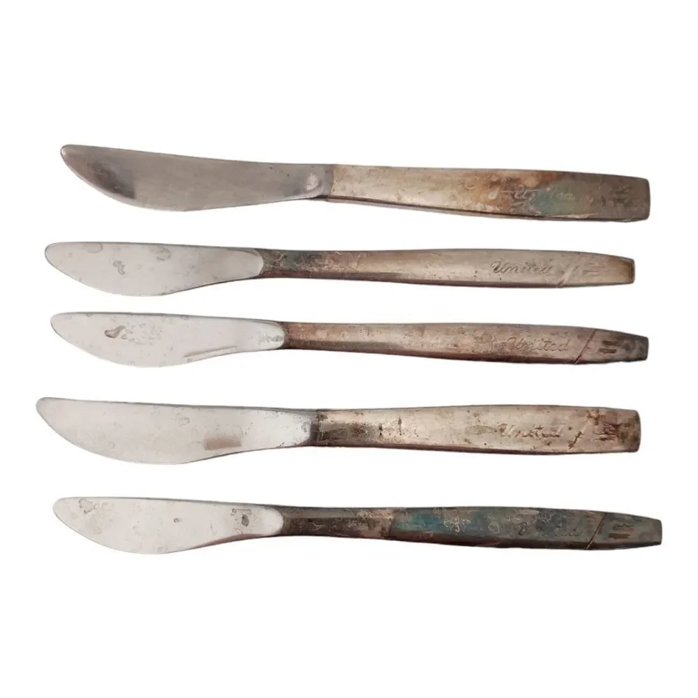 Vintage United‎ Airlines Knives Knife Lot x 5 Silver Plate Flatware Silverware.